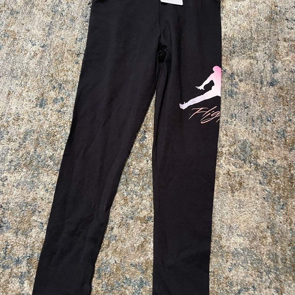 Girls' Black Leggings with Pink Jump Logo